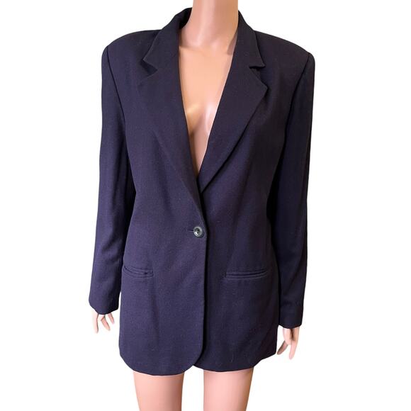 Sag Harbor Vintage Wool Blazer 10 Navy Blue Academia Career Business Preppy Boxy - Picture 1 of 5